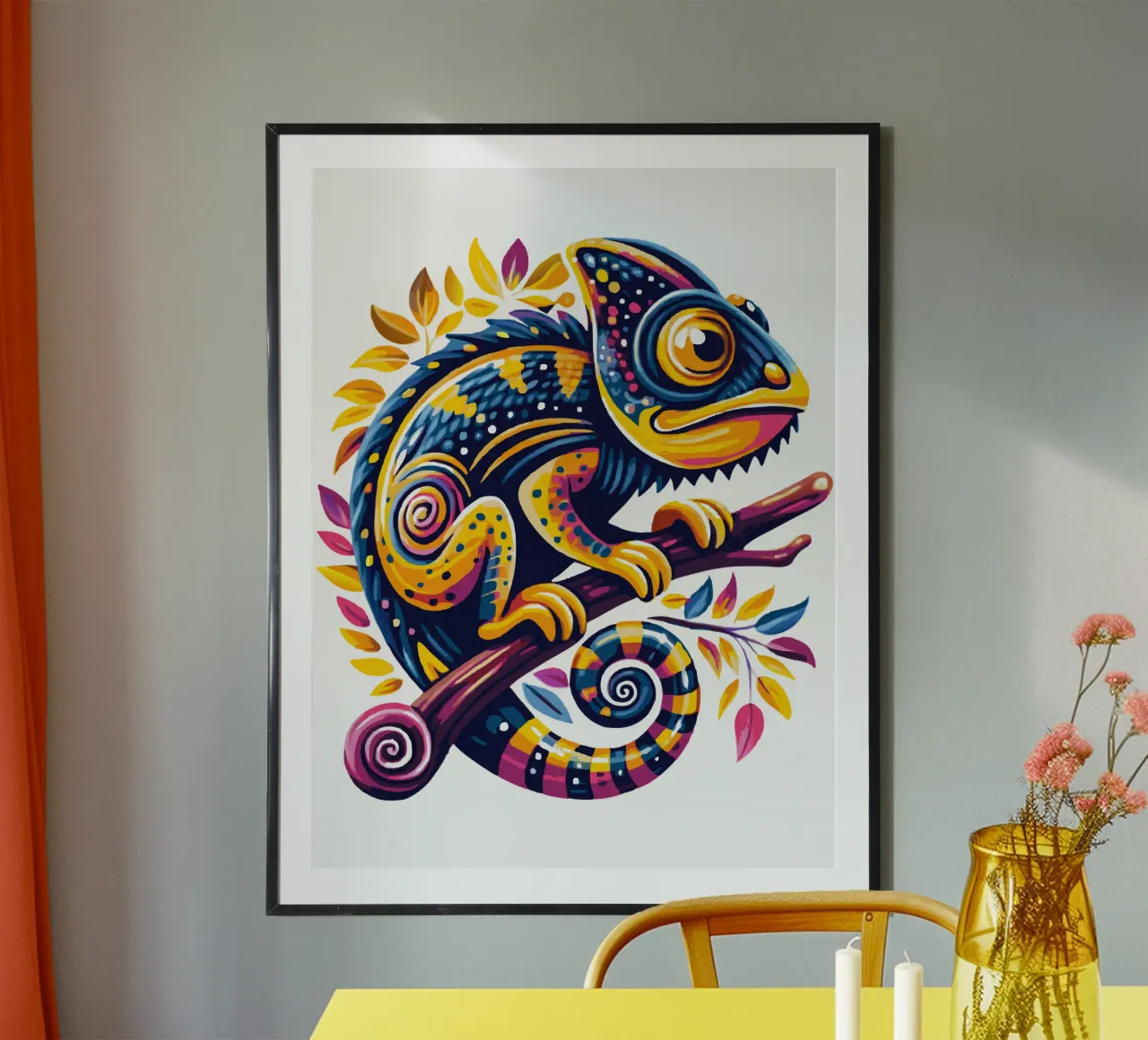 Prismatic Chameleon Fantasy poster with aluminum frame by Artnesia