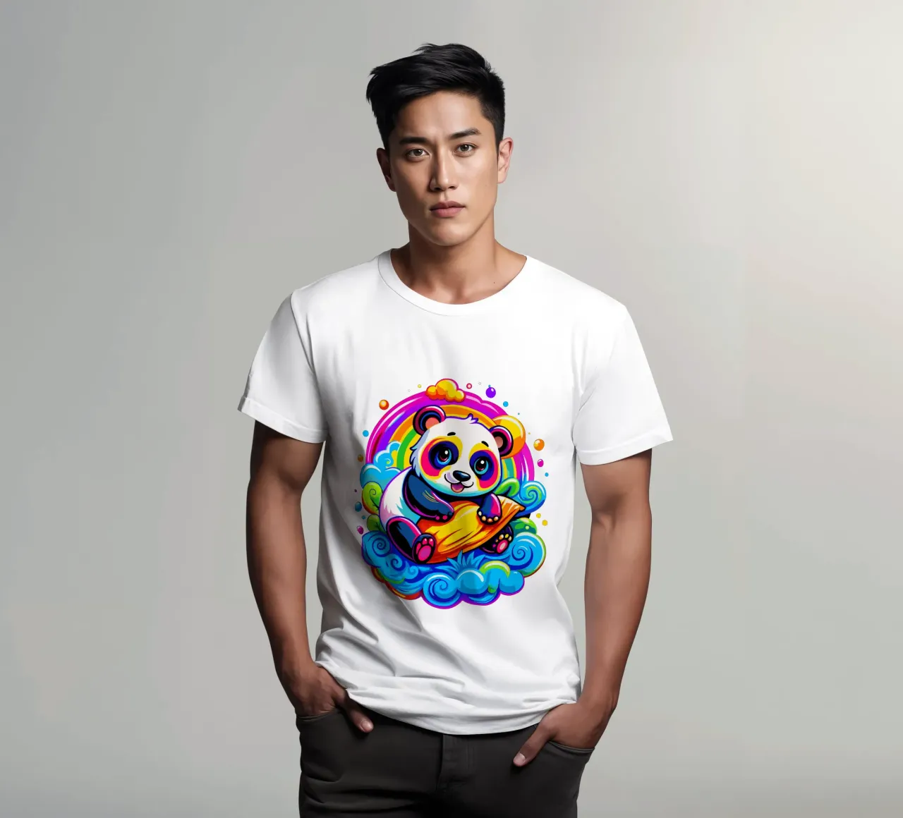 Cute Panda Hugging a Pillow on a Cloud t-shirt by Artnesia
