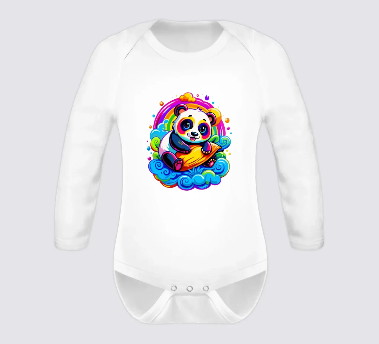 Cute Panda Hugging a Pillow on a Cloud long-sleeve baby romper by Artnesia