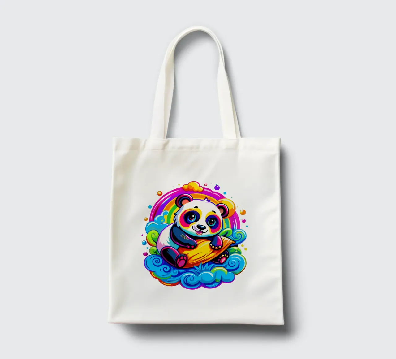 Cute Panda Hugging a Pillow on a Cloud tote bag by Artnesia