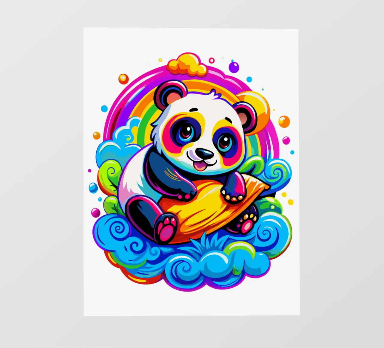 Panda carino che abbraccia un cuscino su una nuvola telo in pvc da Artnesia