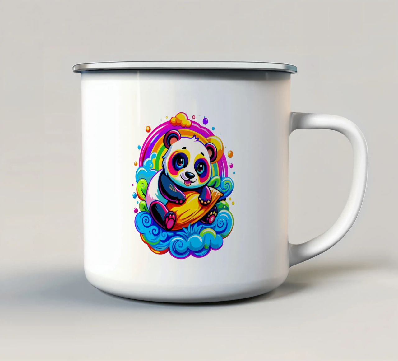 Panda carino che abbraccia un cuscino su una nuvola tazza in smalto da Artnesia