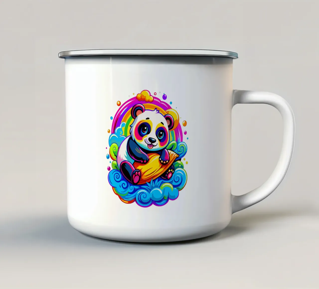 Panda carino che abbraccia un cuscino su una nuvola tazza in smalto da Artnesia