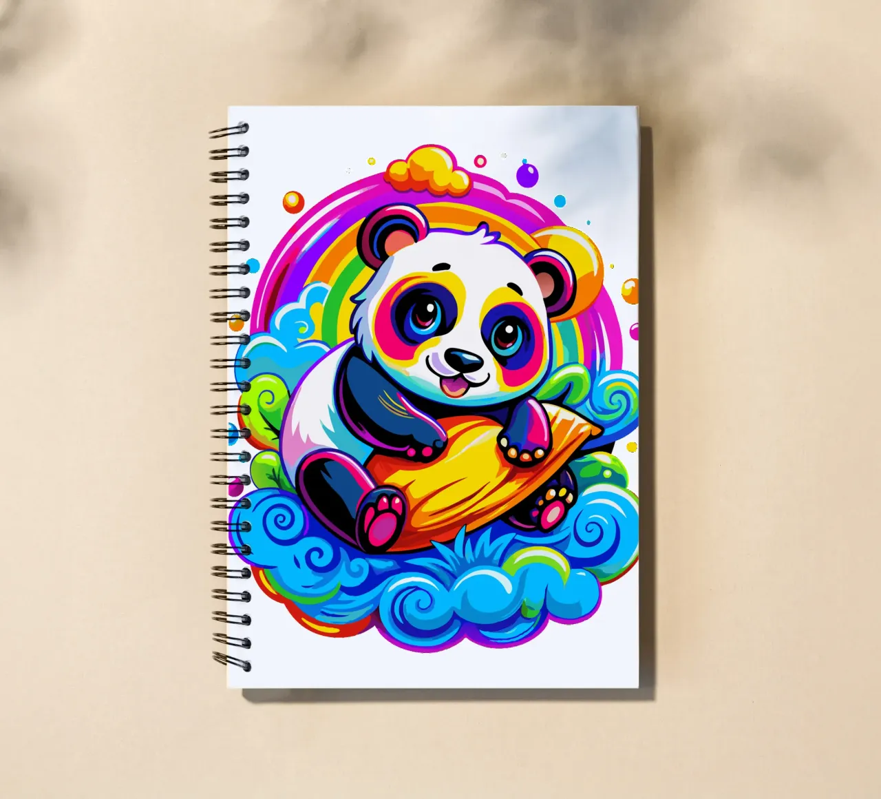 Cute Panda Hugging a Pillow on a Cloud spiral notebook by Artnesia