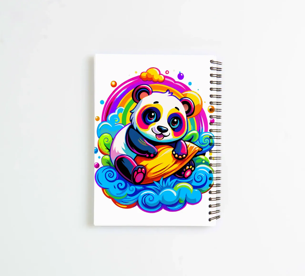 Cute Panda Hugging a Pillow on a Cloud spiral notebook by Artnesia