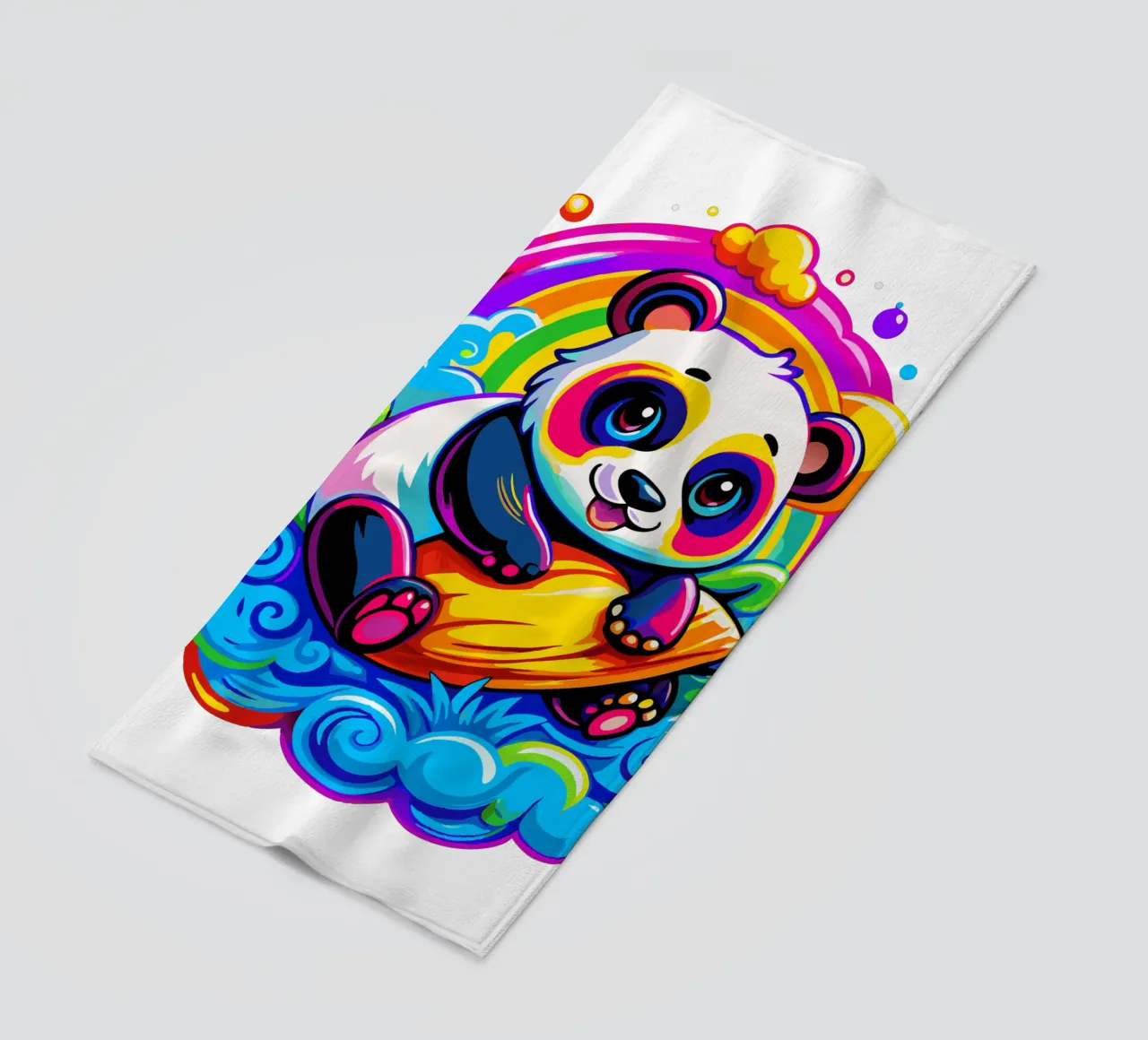 Panda carino che abbraccia un cuscino su una nuvola telo mare da Artnesia
