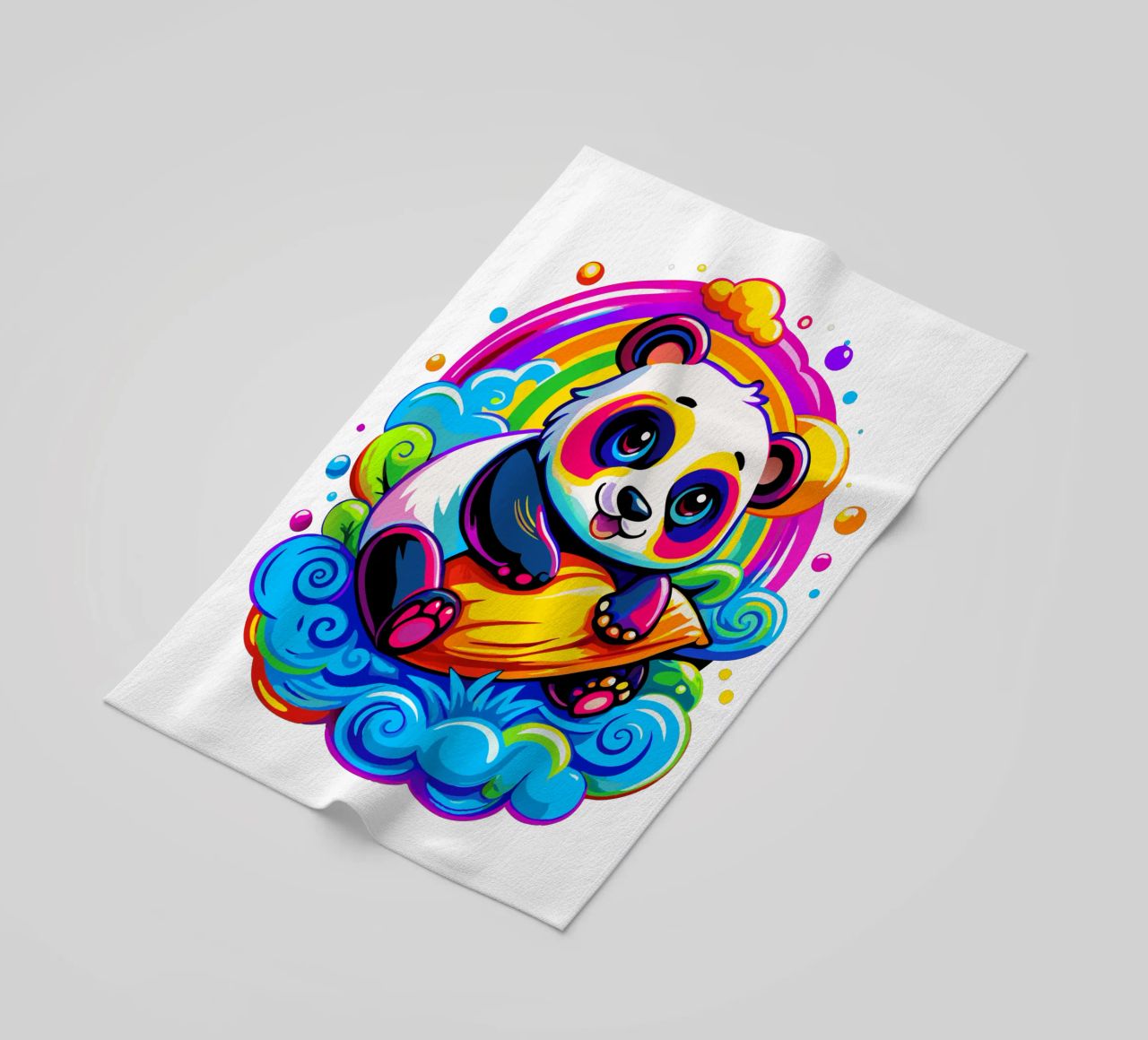 Panda carino che abbraccia un cuscino su una nuvola telo mare da Artnesia
