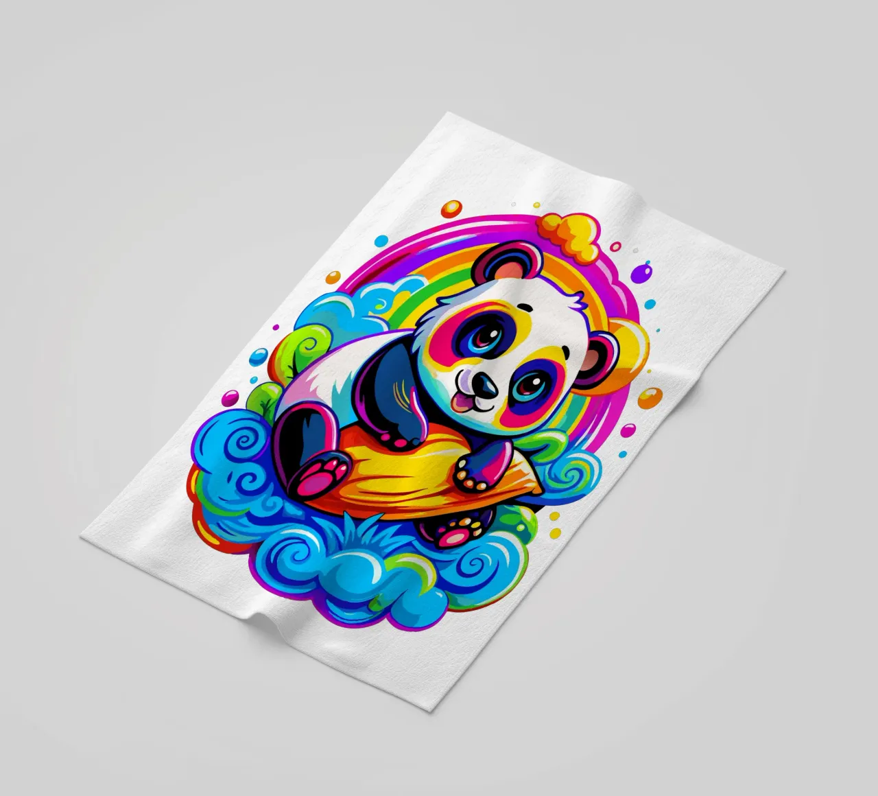 Panda carino che abbraccia un cuscino su una nuvola telo mare da Artnesia