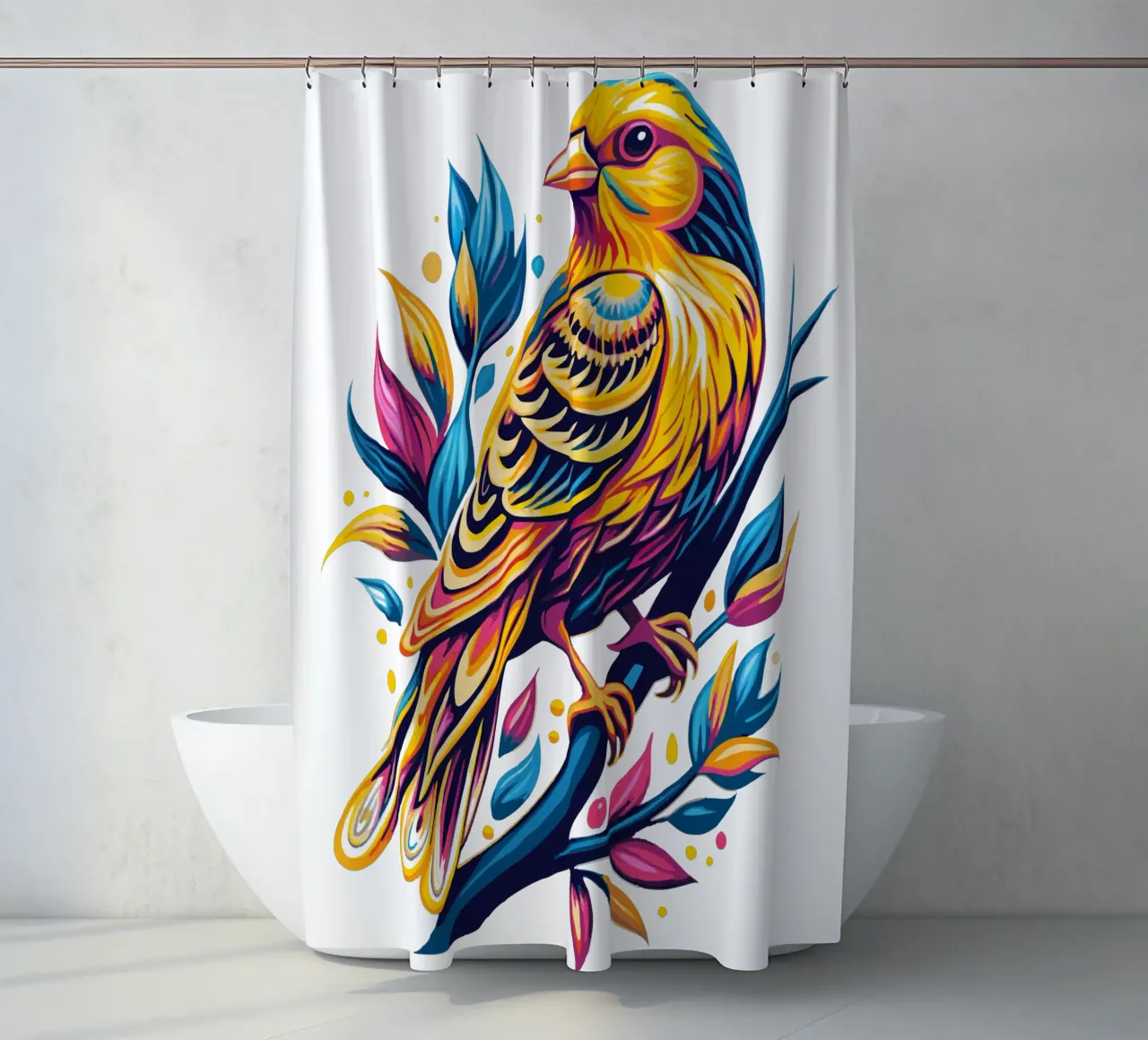 Canary Bird Lovers shower curtain by Artnesia