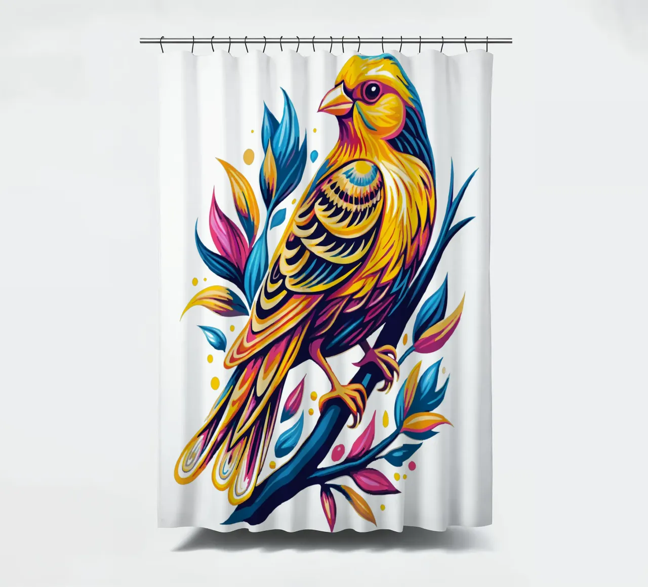 Canary Bird Lovers shower curtain by Artnesia