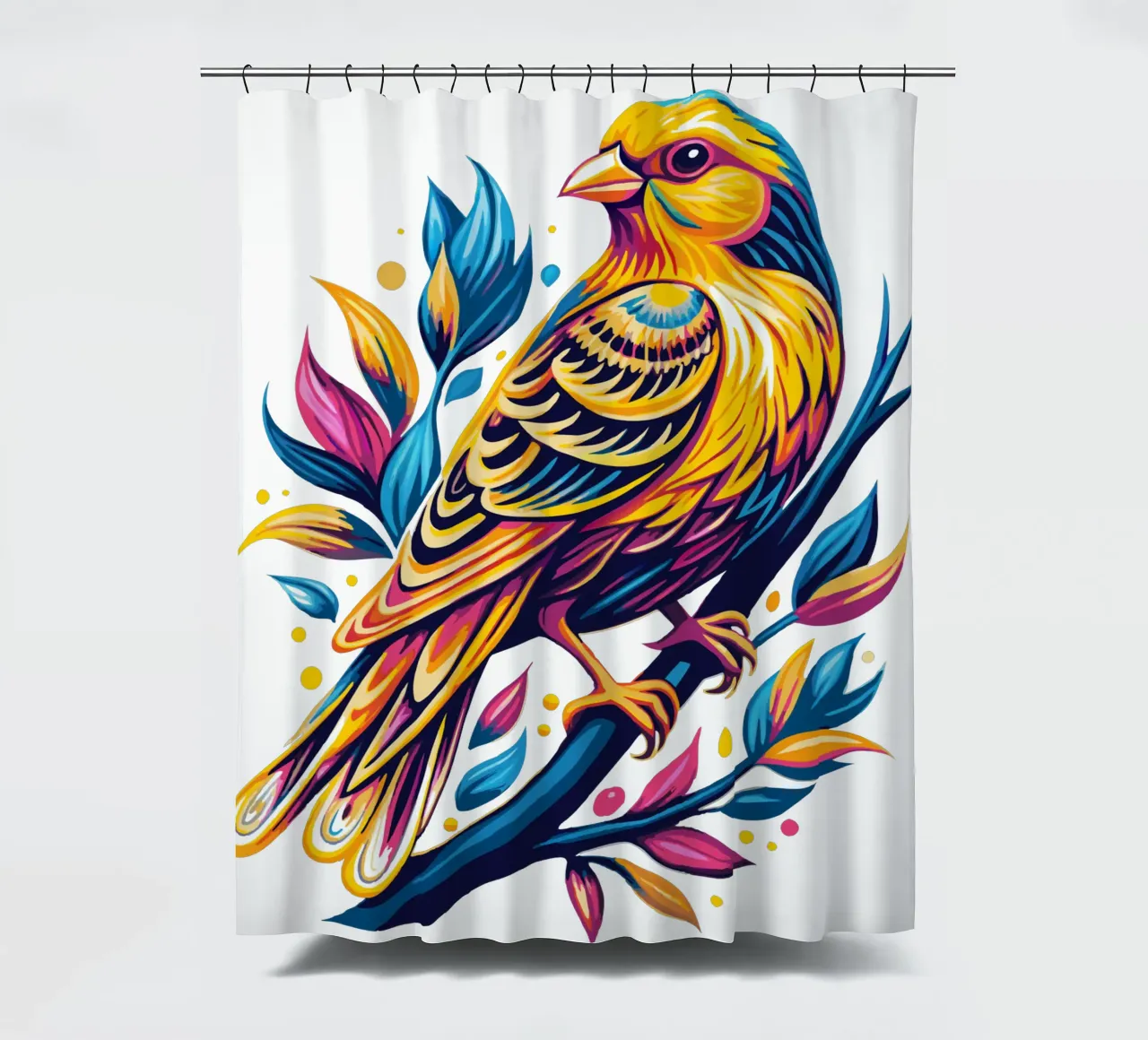 Canary Bird Lovers shower curtain by Artnesia