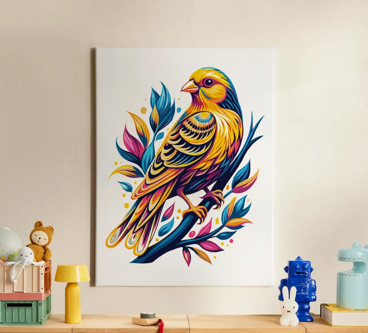Canary Bird Lovers canvas by Artnesia