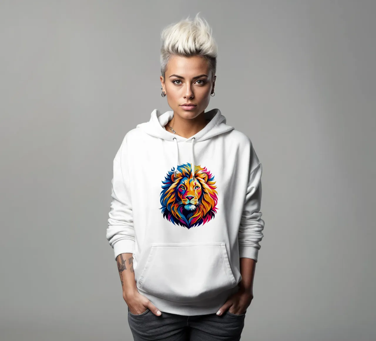 Testa del Re Leone Colori vibranti felpa con cappuccio da Artnesia