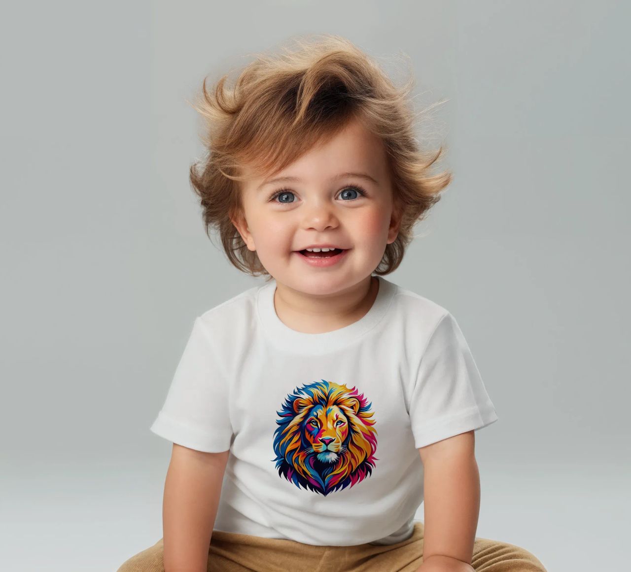 Testa del Re Leone Colori vibranti maglietta neonato da Artnesia