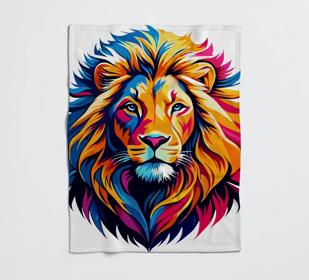 Testa del Re Leone Colori vibranti coperta in pile da Artnesia