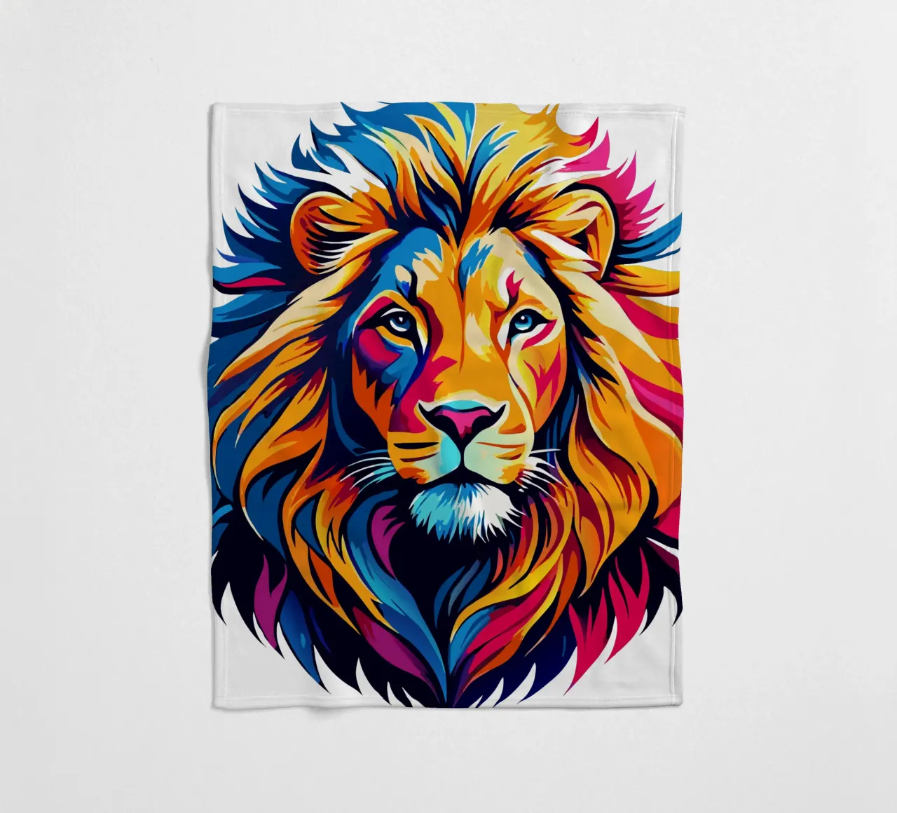 Testa del Re Leone Colori vibranti coperta in pile da Artnesia