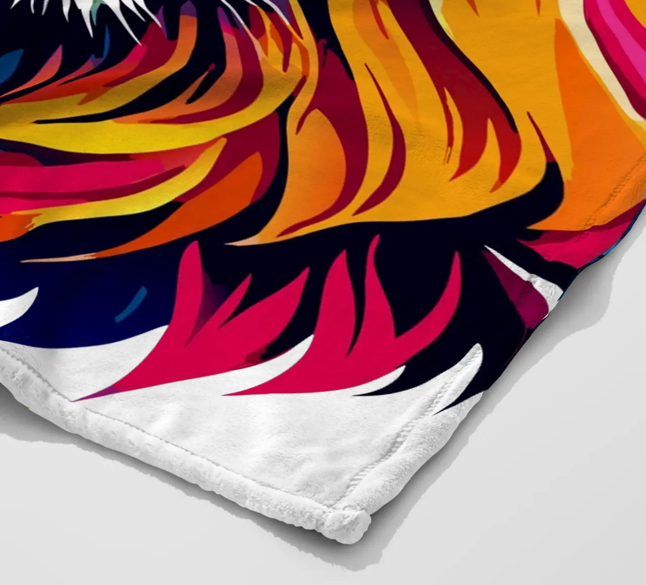 Testa del Re Leone Colori vibranti coperta in pile da Artnesia