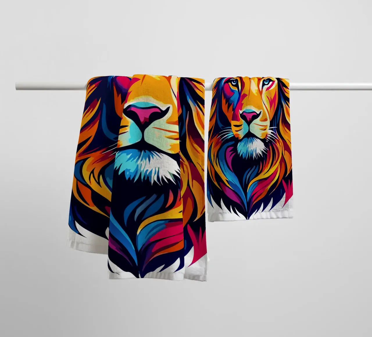 Leeuwenkoning hoofd levendige kleuren badhanddoek van Artnesia