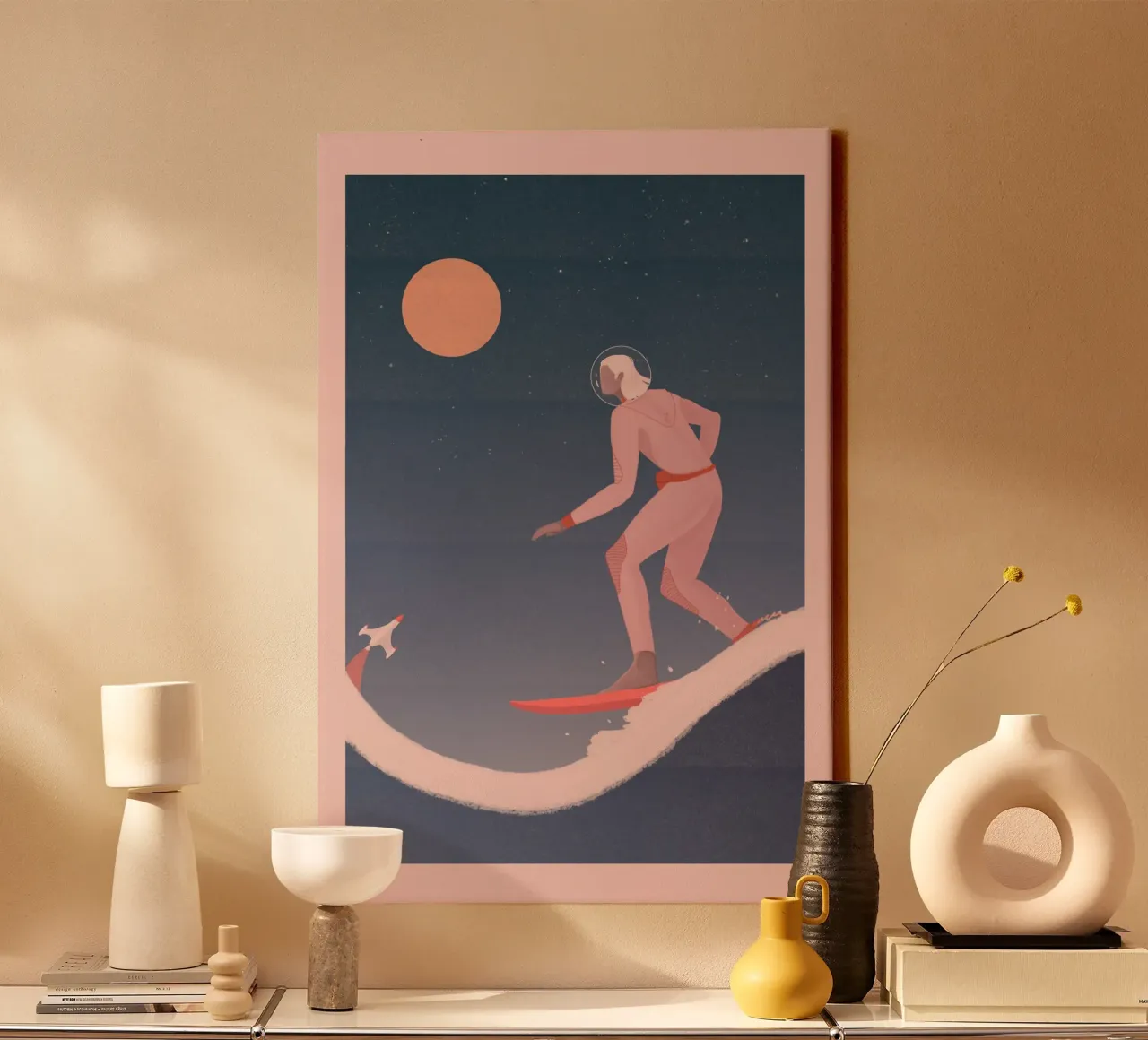 Veronika Grenzebach - Surfen op andere planeten canvas met Baklijst van The Artcircle