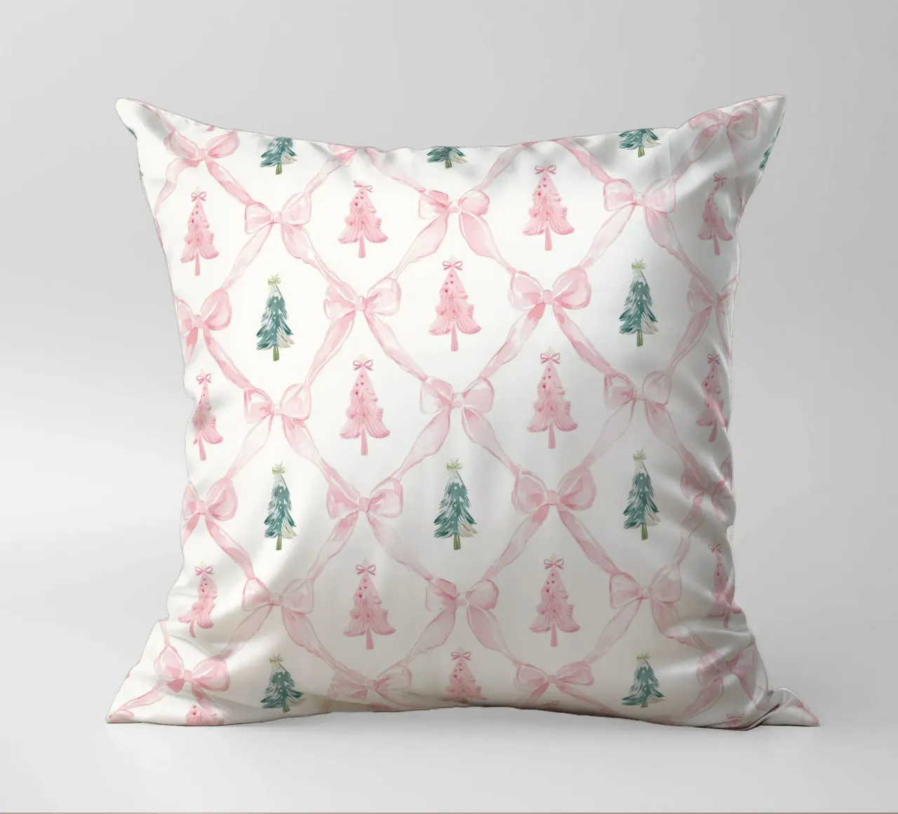 Coquette Estetica Alberi di Natale rosa con fiocchi rosa Y2K cuscino da Gentle Echoes Art