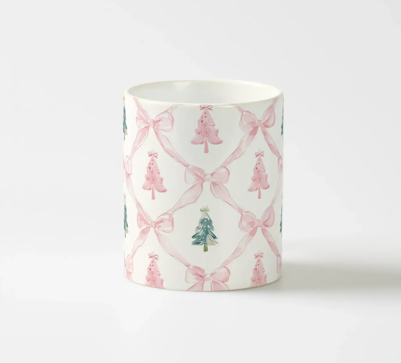 Coquette Estetica Alberi di Natale rosa con fiocchi rosa Y2K tazza in ceramica da Gentle Echoes Art