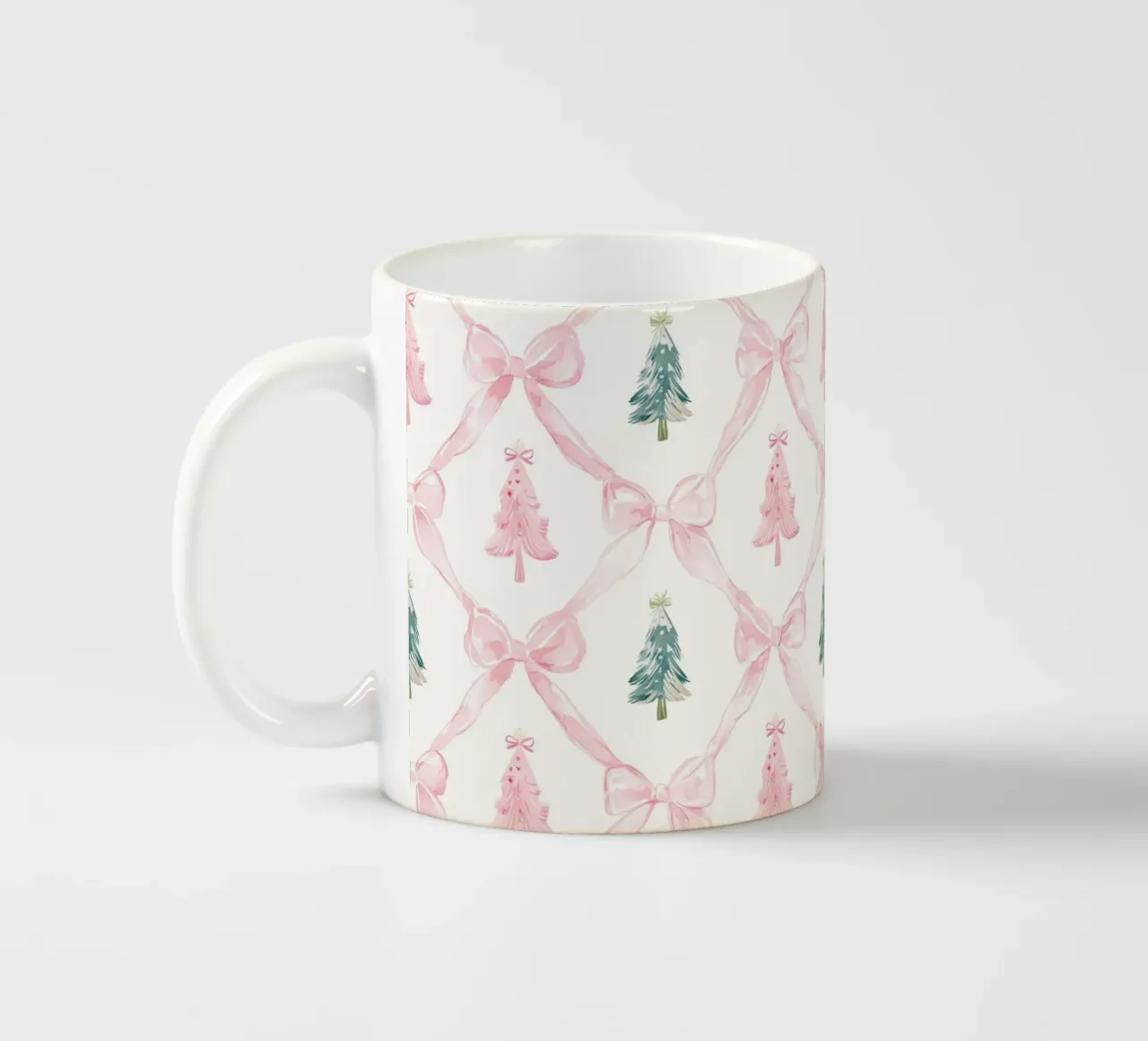 Coquette Estetica Alberi di Natale rosa con fiocchi rosa Y2K tazza in ceramica da Gentle Echoes Art