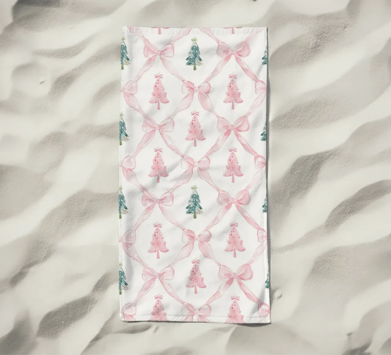 Coquette Estetica Alberi di Natale rosa con fiocchi rosa Y2K telo mare da Gentle Echoes Art