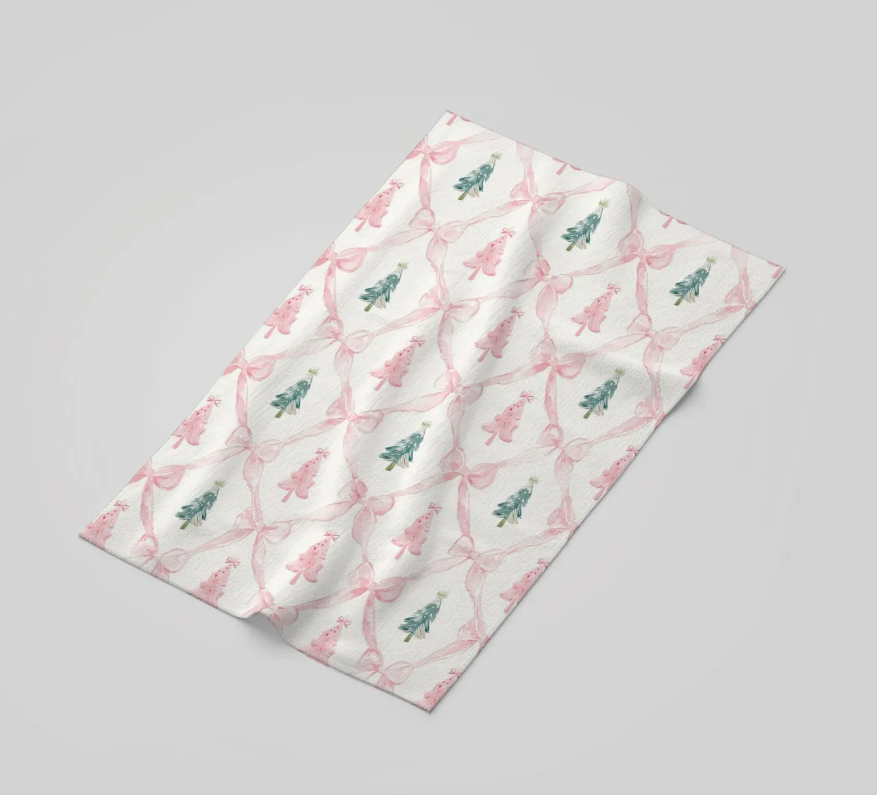 Coquette Estetica Alberi di Natale rosa con fiocchi rosa Y2K telo mare da Gentle Echoes Art