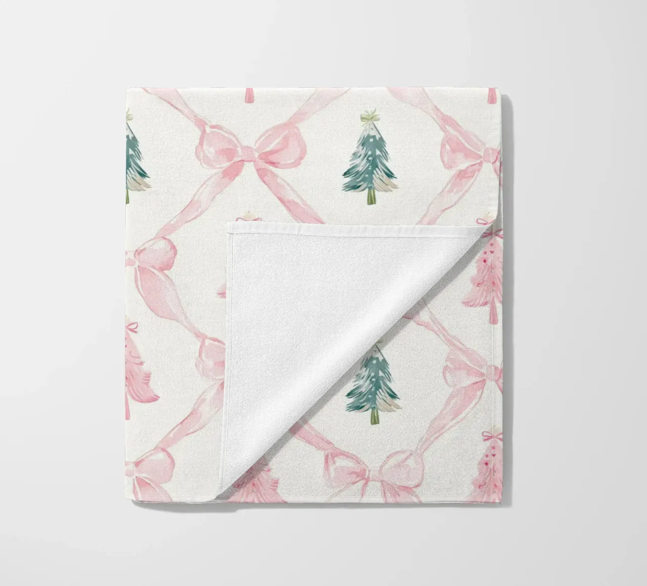 Coquette Estetica Alberi di Natale rosa con fiocchi rosa Y2K telo mare da Gentle Echoes Art