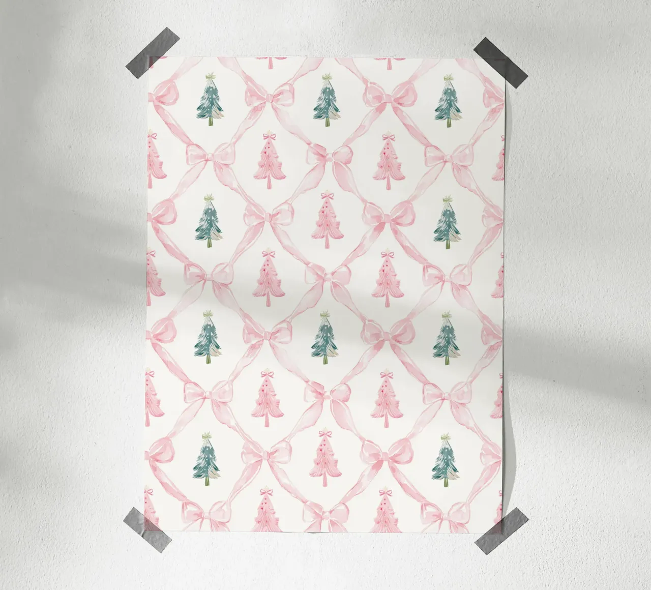 Coquette Estética Árboles de Navidad rosas con lazos rosas Y2K poster con marco de plástico de Gentle Echoes Art