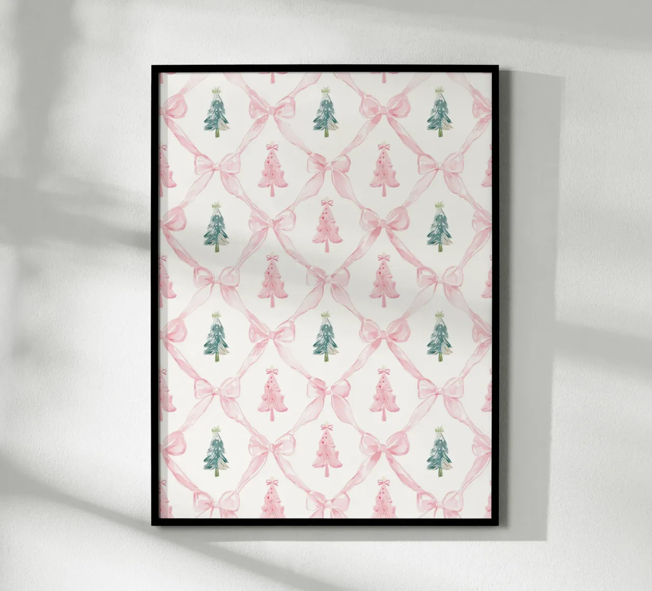 Coquette Estética Árboles de Navidad rosas con lazos rosas Y2K poster con marco de plástico de Gentle Echoes Art