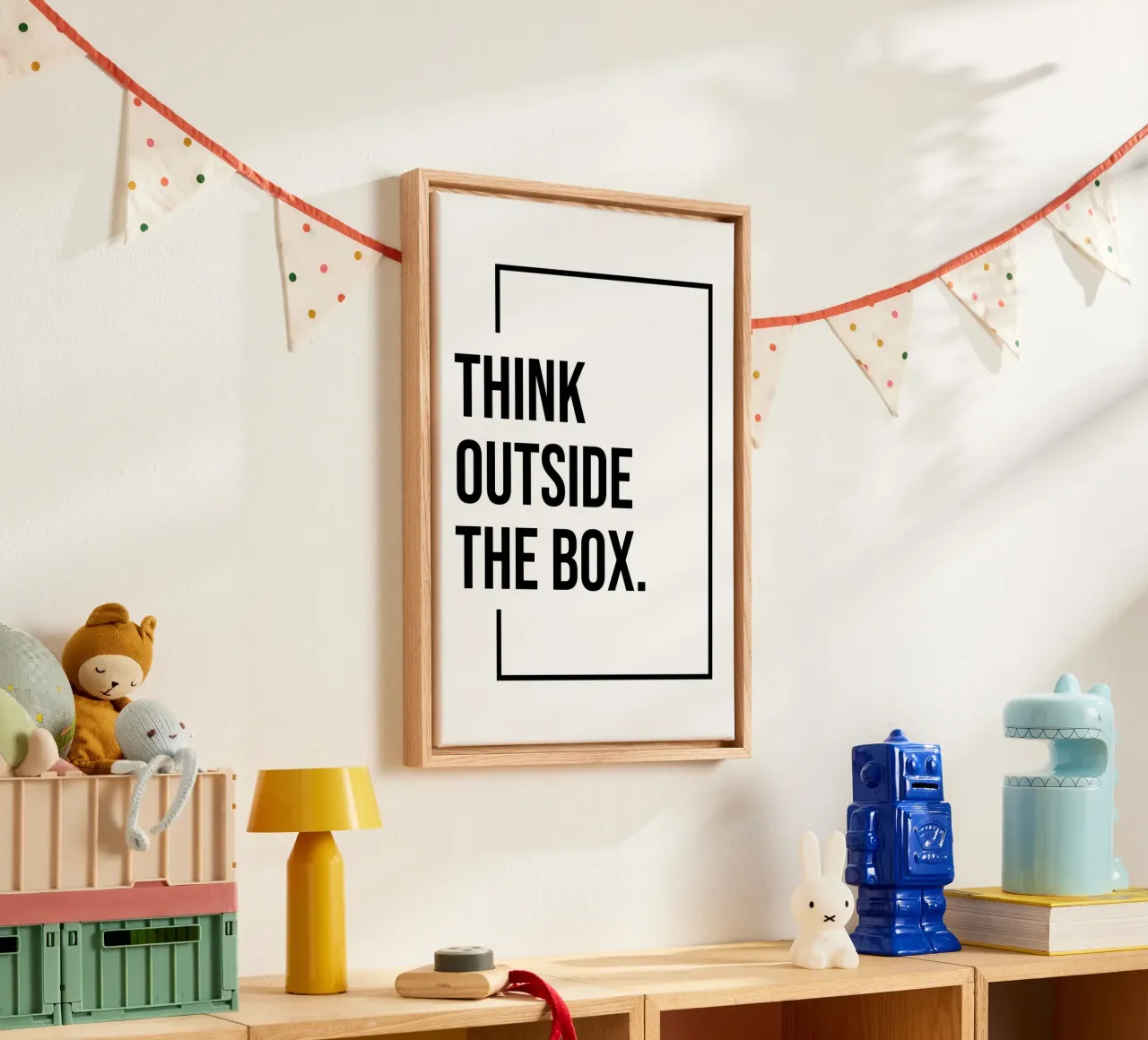 Think outside the box quote canvas by Paigaam Studio