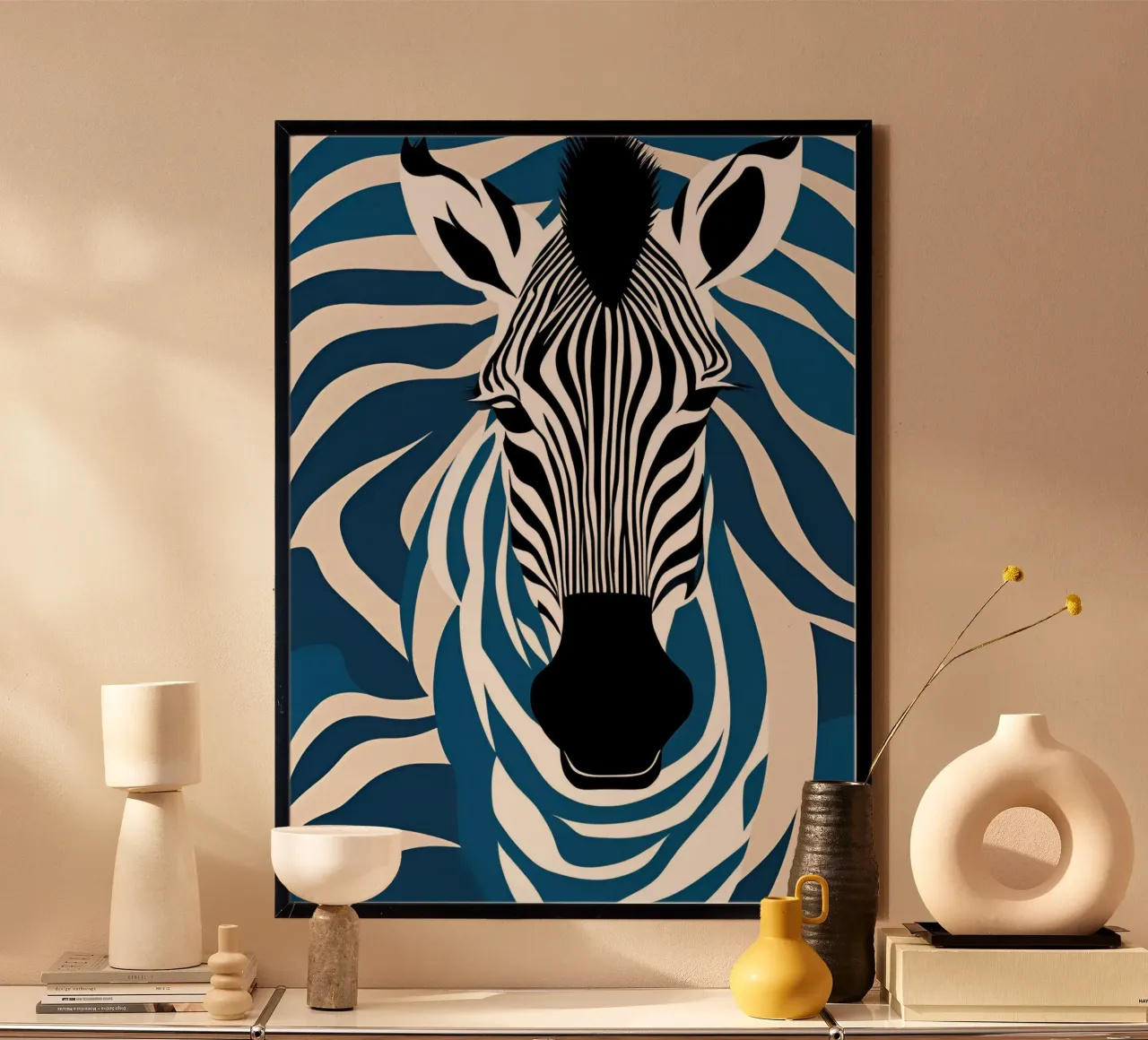 "Le strisce della savana" poster con telaio in legno da DesignArt
