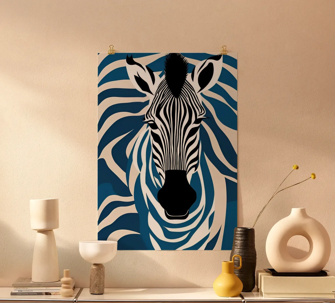 "Le strisce della savana" poster con telaio in legno da DesignArt