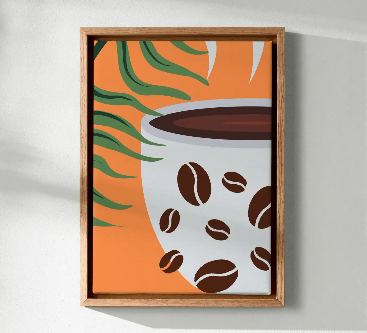 Cup and coffee beans canvas with Floater frame by LisaArtes