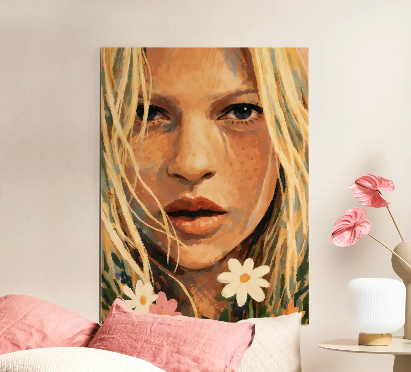 DONNA SERENA CON FIORI DI CAMPO poster da ARTOMATIC