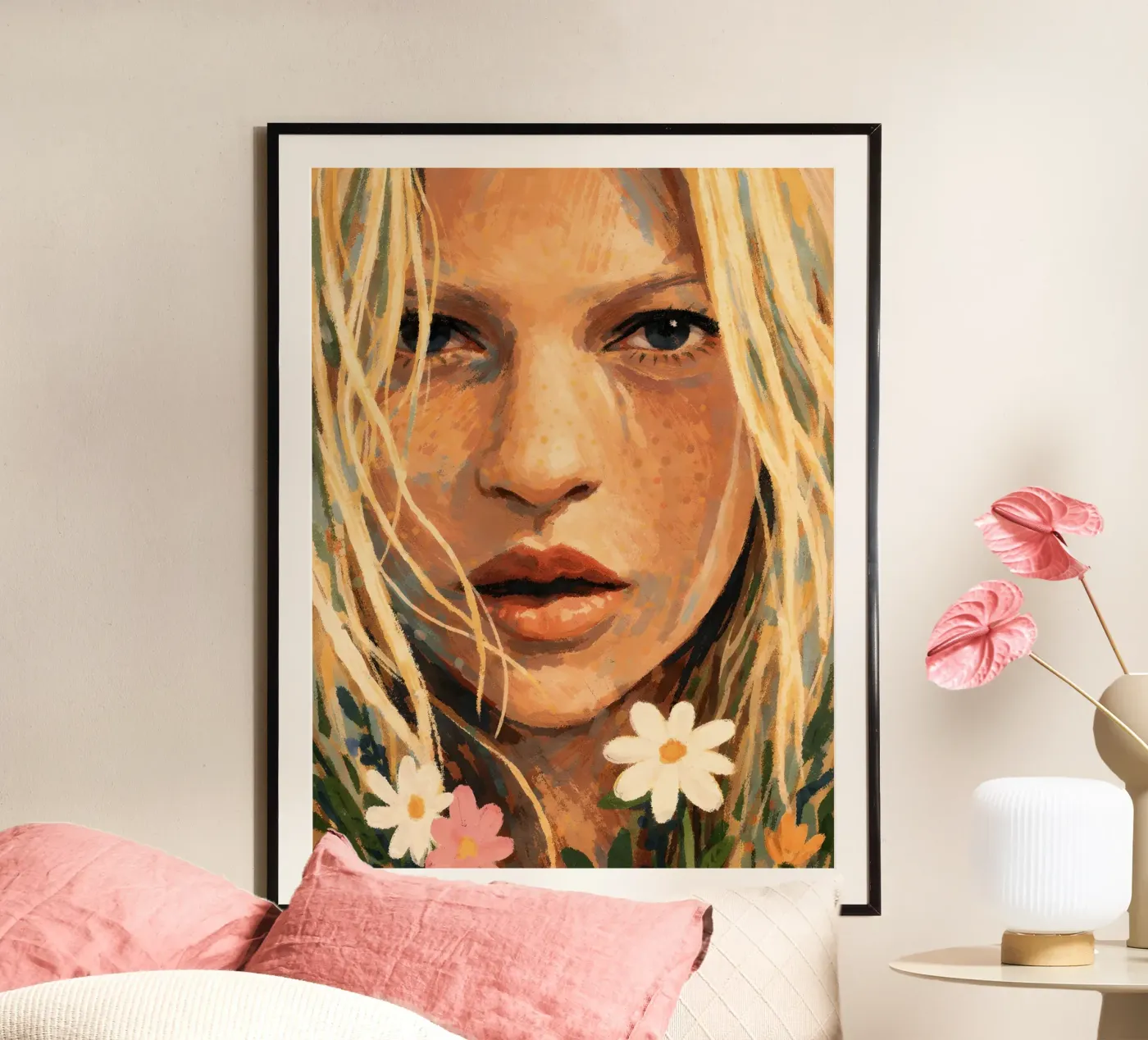 DONNA SERENA CON FIORI DI CAMPO poster da ARTOMATIC