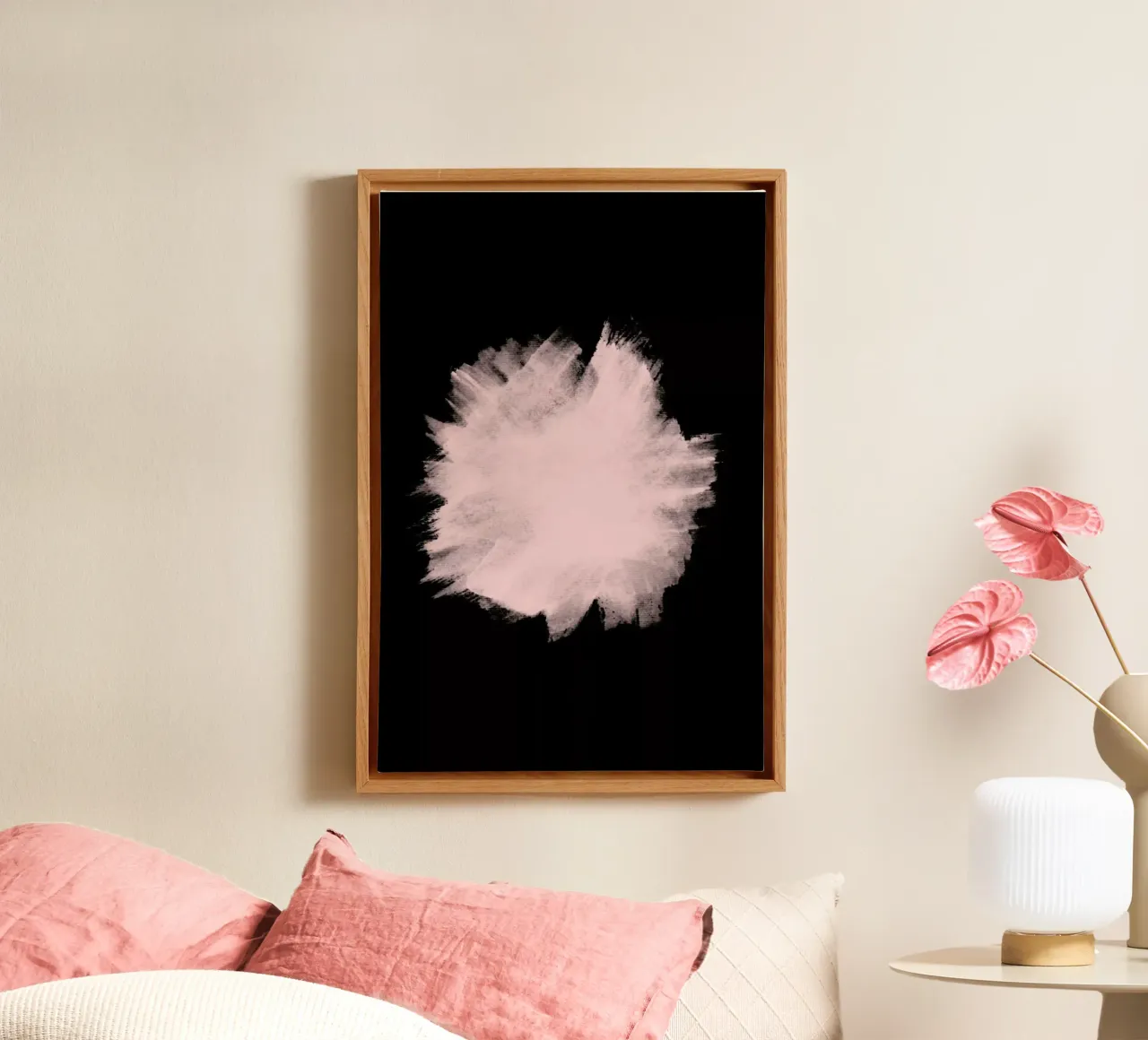 Pink Stain On Black tela con Cornice a cassetta da cafelab