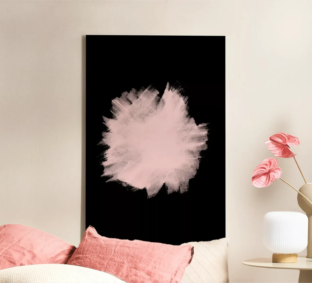 Pink Stain On Black tela con Cornice a cassetta da cafelab