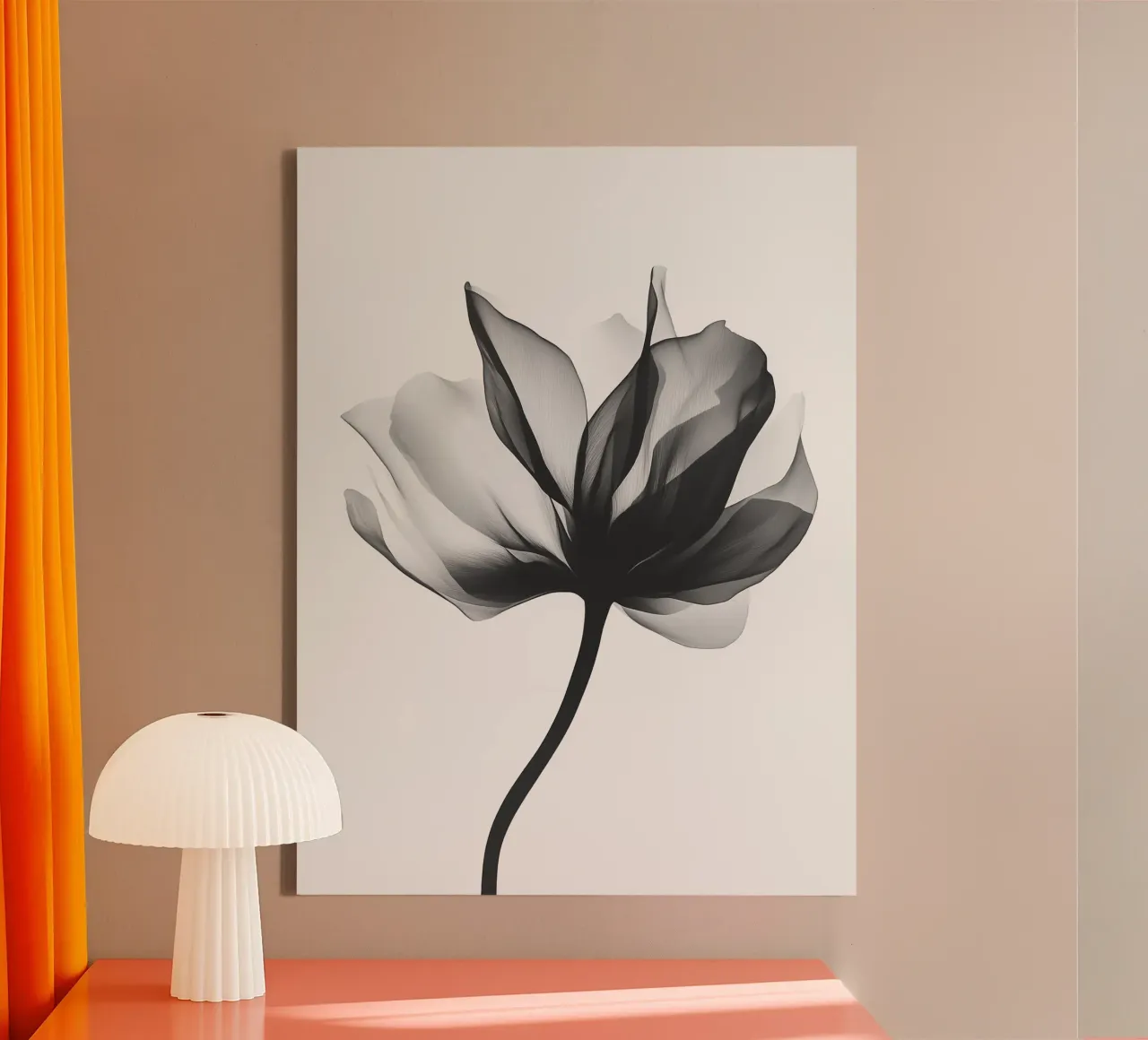 Minimalistische bloesem, Scandinavisch zwart-wit canvas met Baklijst van Katja Stehle Design