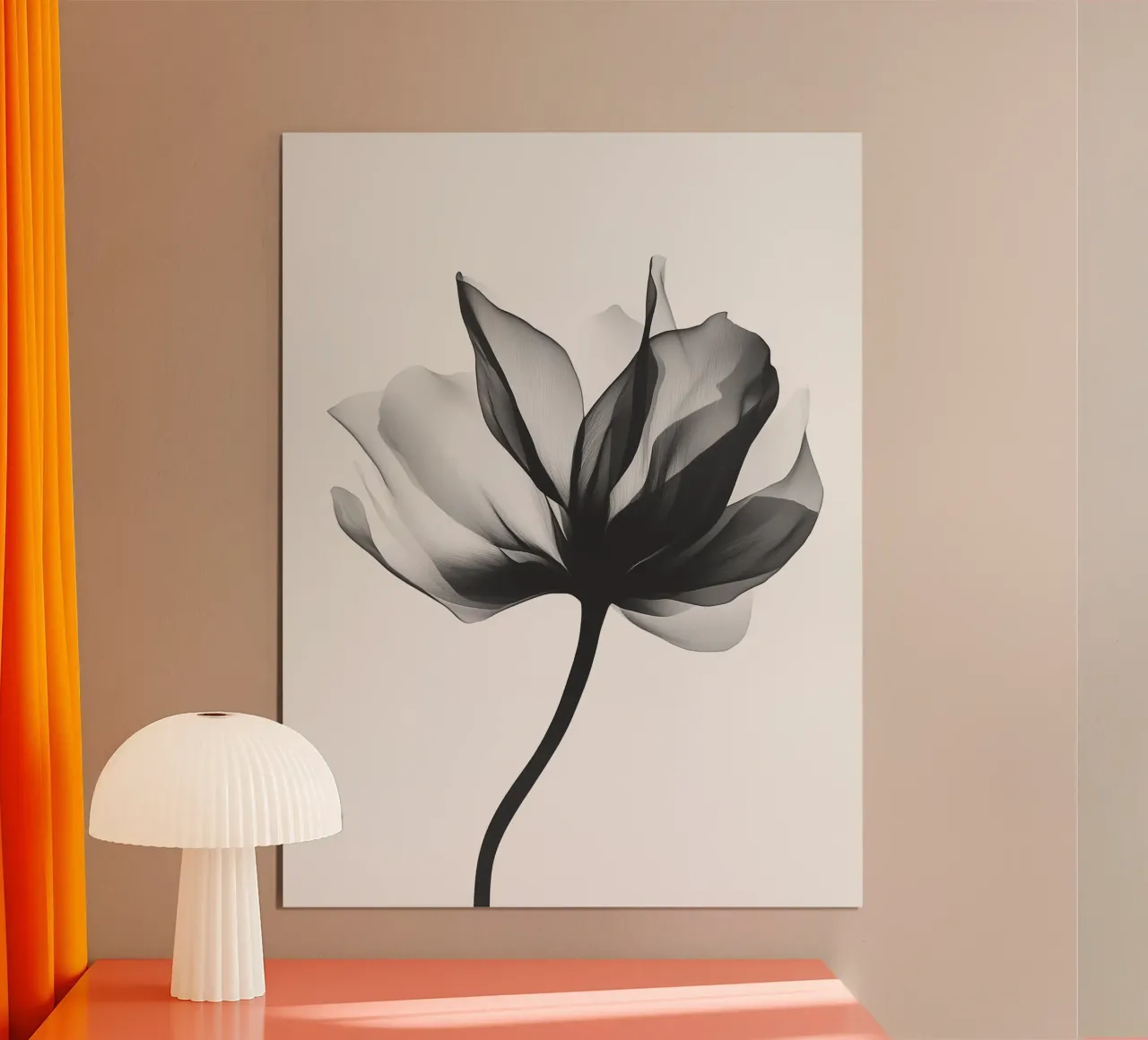Minimalist blossom, Scandinavian black and white poster with wooden frame by Katja Stehle Design
