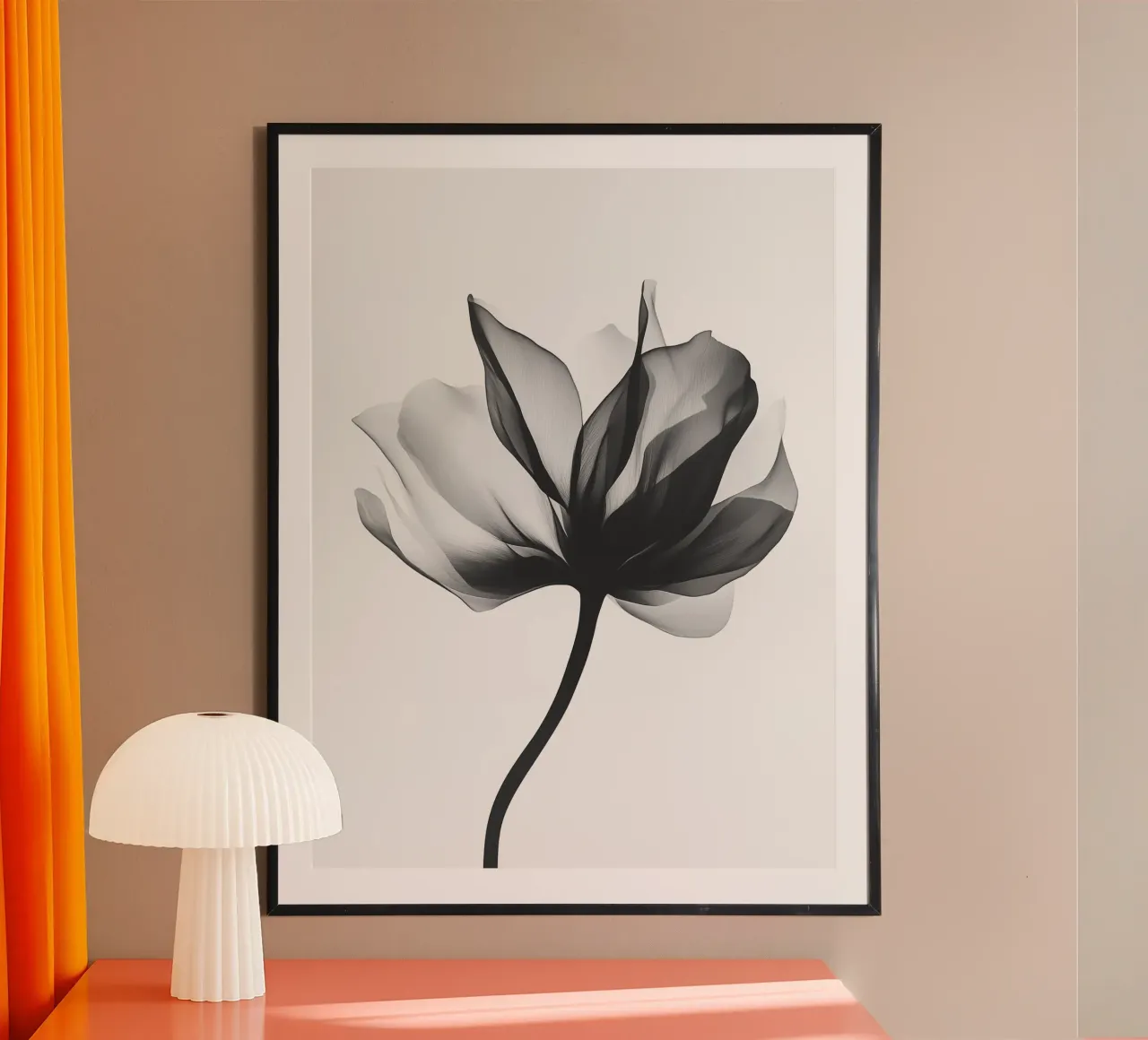 Minimalist blossom, Scandinavian black and white poster with wooden frame by Katja Stehle Design