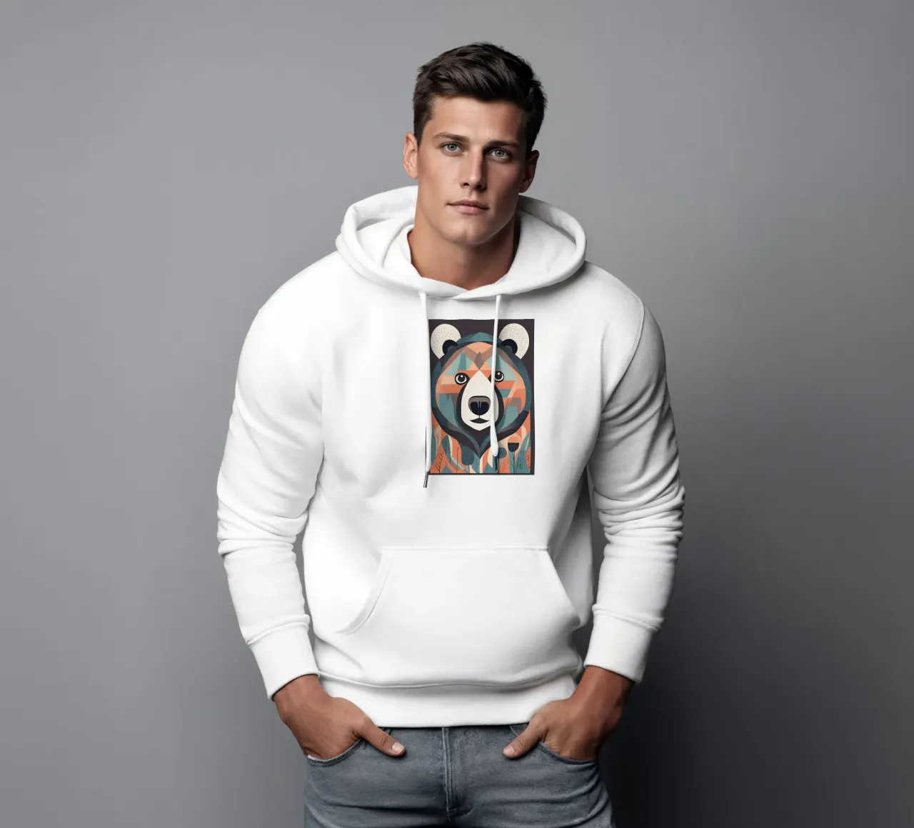 "Grizzly geometrico" felpa con cappuccio da DesignArt