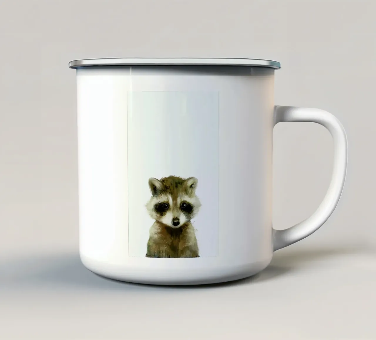 Little Raccoon tazza in smalto da Amy Hamilton