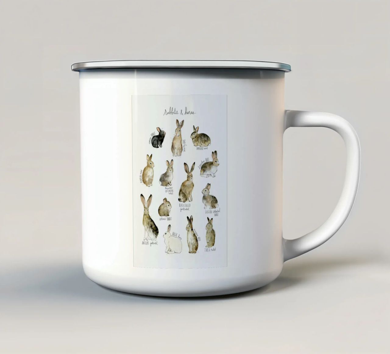 Rabbits and Hares tazza in smalto da Amy Hamilton