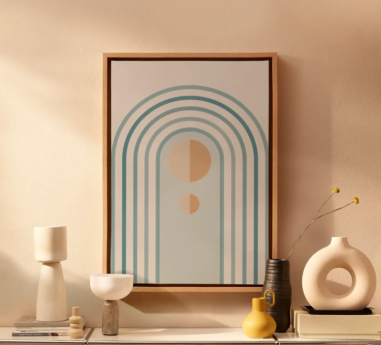 Arcobaleno geometrico minimale 4 tela con Cornice a cassetta da Gaite