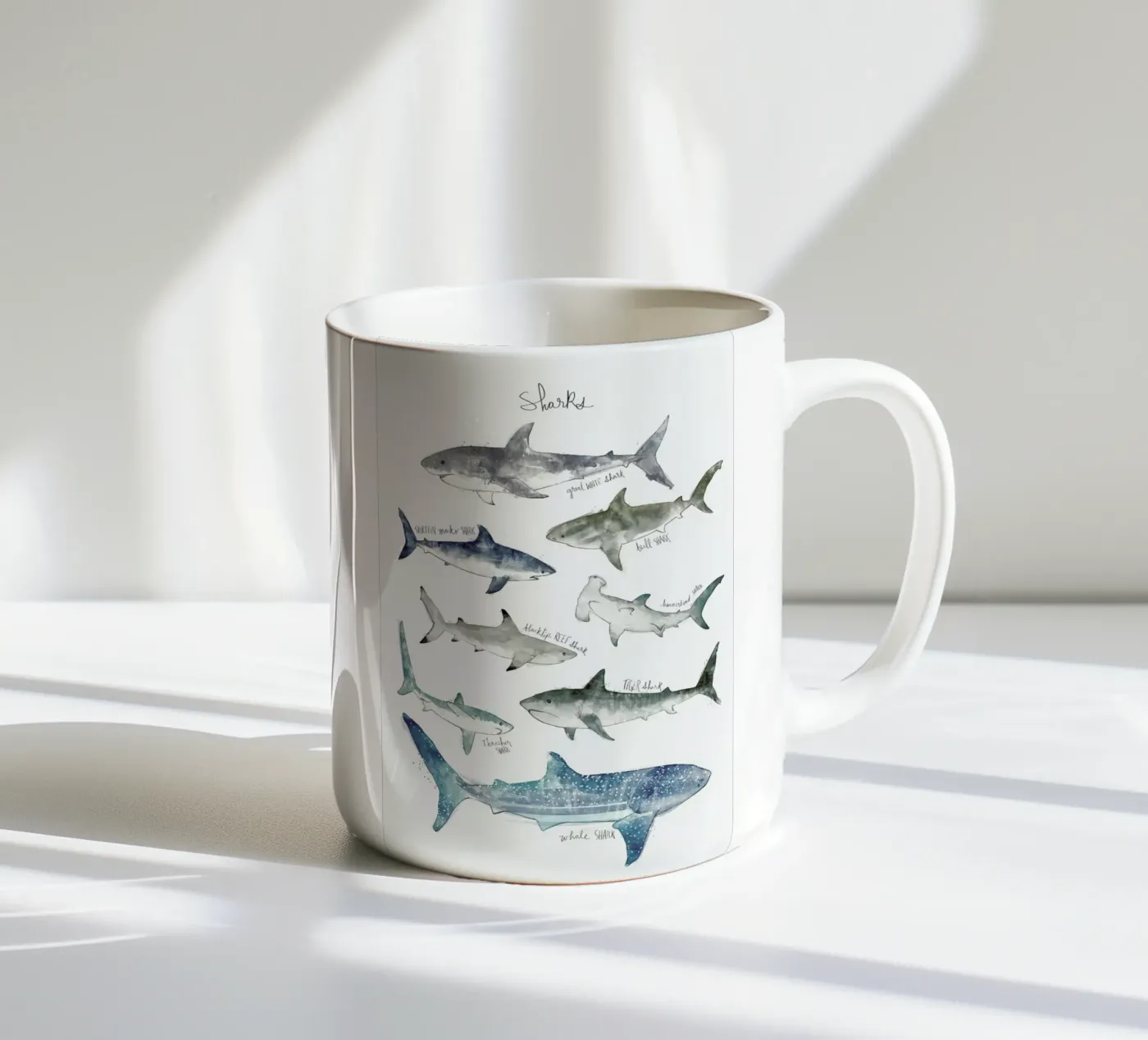 Sharks ceramic mug by Amy Hamilton