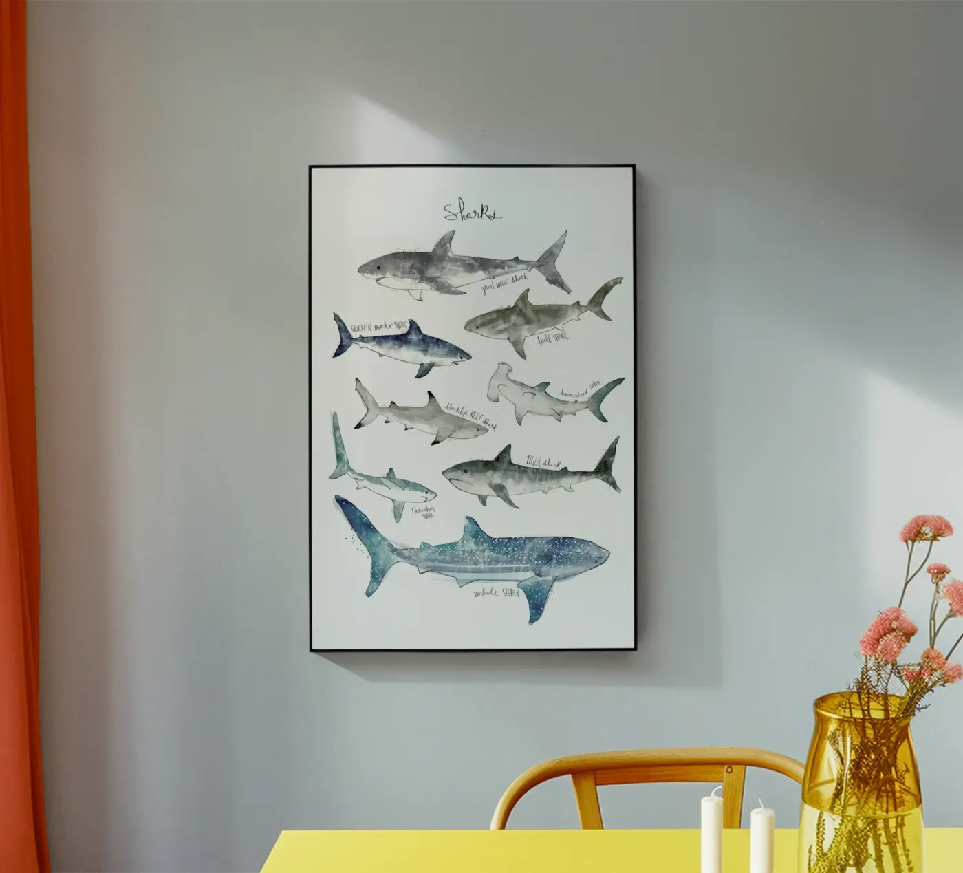 Sharks acrylic glass by Amy Hamilton