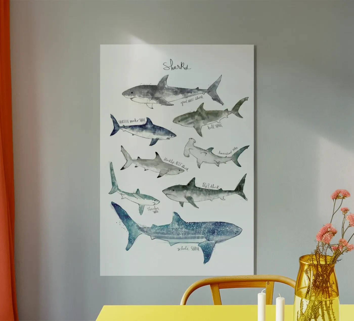 Sharks acrylic glass by Amy Hamilton