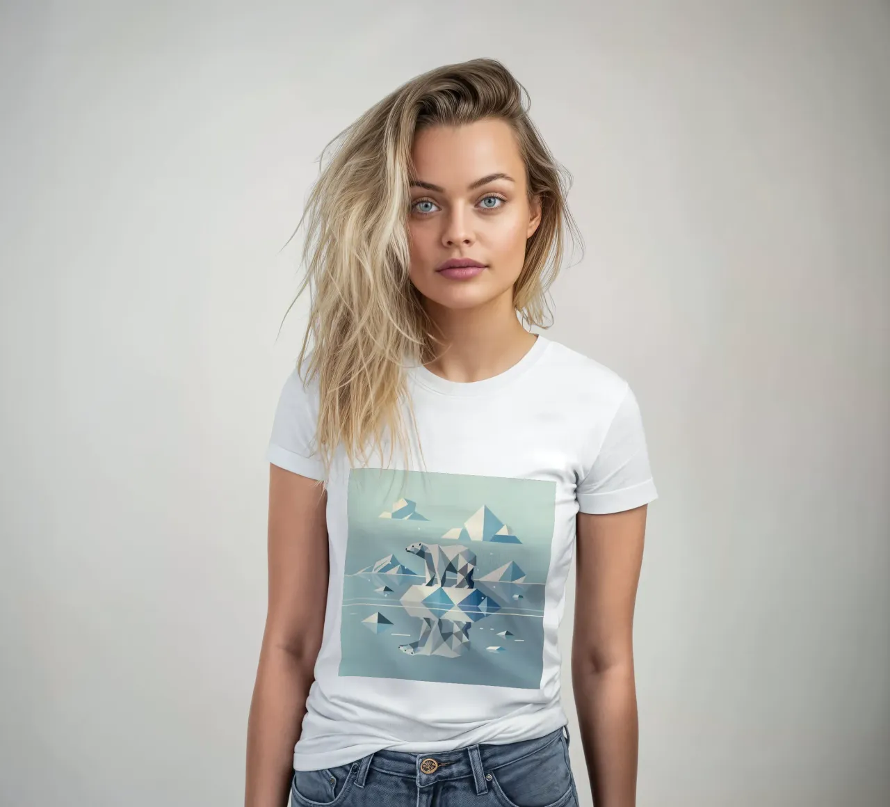 Geometric polar bear on an ice floe - Arctic calm women's fitted t-shirt by namosh
